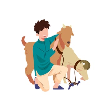 a man carries a goat for sacrifice during eid al adha vector