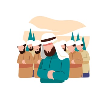 A cartoon of a man with a beard and a blue shirt with the words al - adha vector