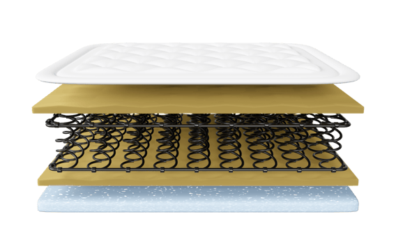3d layered sheet material mattress with air fabric, coil spring, memory foam, soft sponge isolated. 3d render illustration png