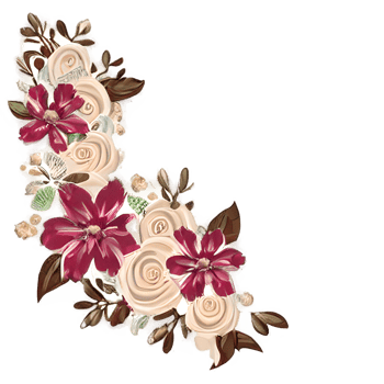 Ivory and Burgundy flowers, Leaves, vintage Pastel Cream Background png