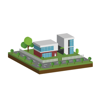3D modern house and home. Isometric modern building and architecture with road, tree and fence . png