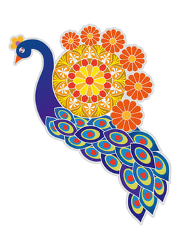 Rangoli Depicting A Colorful Peacock Isolated On A White Background. vector