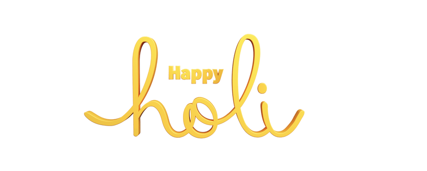 3D Render Of Yellow Happy Holi Font Against Background. png