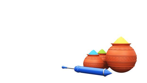 3D Render Clay Pots Full Of Color Powder With Water Gun Element. png