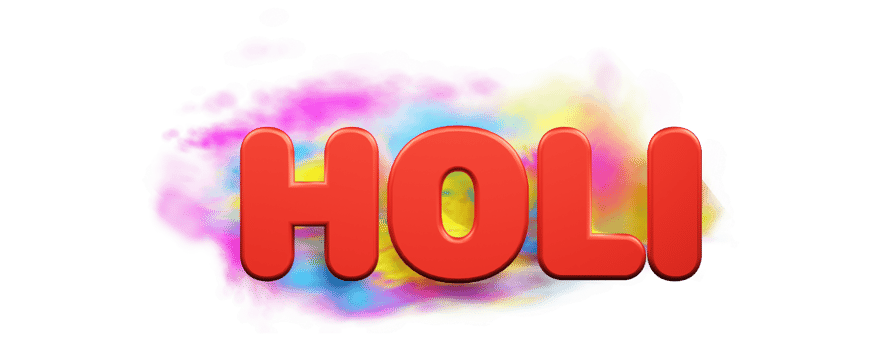 3D Render Holi Text Over Color Powder Splash Background. png