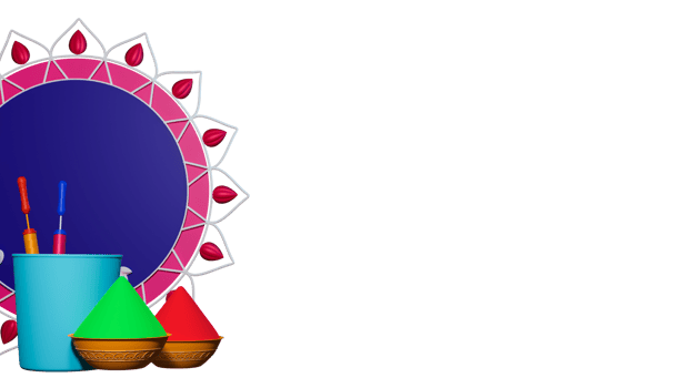 3D Render Bowls Full Of Color Powder With Water Guns In Bucket And Empty Mandala Frame Element. png
