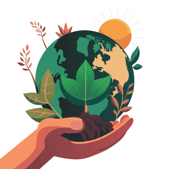 Human Hand Protecting Plant With Sun Behind Earth Globe. png