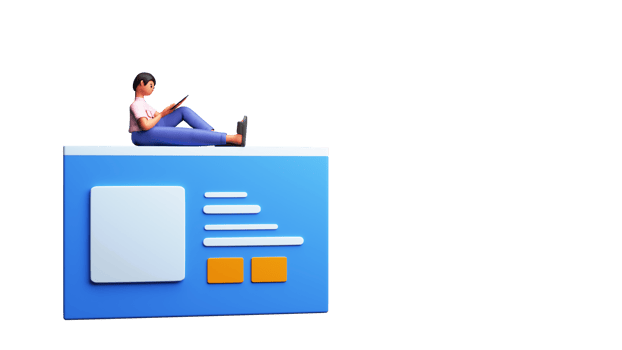 3D Render of Female Using Tablet On Website Element. png