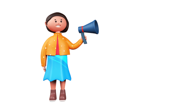 3D Render Of Young Woman Announcing From Megaphone In Standing Pose. png