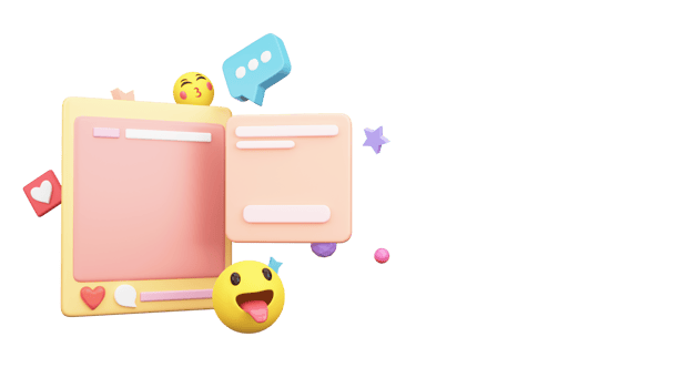 3D Render of Blank Social Media Posts or Frames With Floating Feedback Emoticon Icons. png