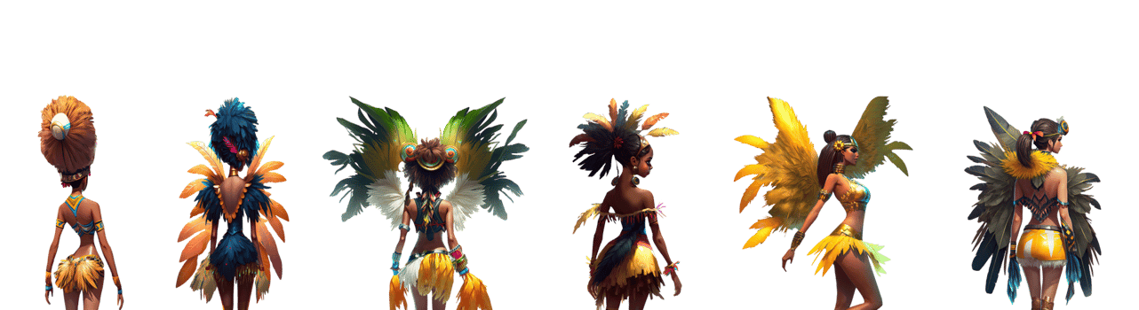 Different Style Standing Samba Dancers Set. 3D Render. png