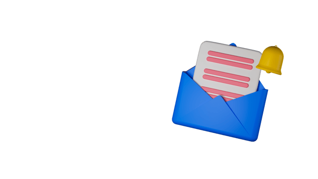 3D Render of Email or Letter Inside Envelope And Notification Bell Element. png