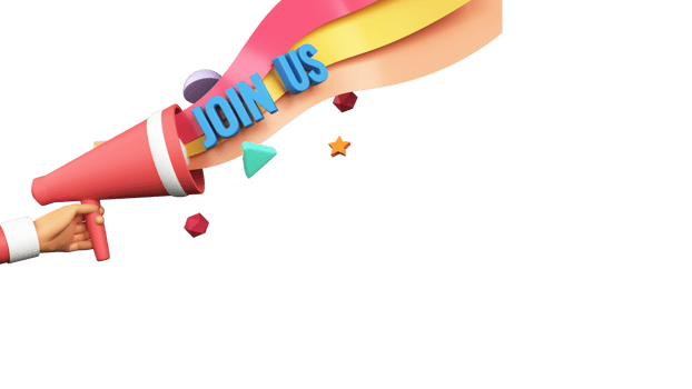 3D Render of Human Hand Holding Megaphone With Saying Join Us. png