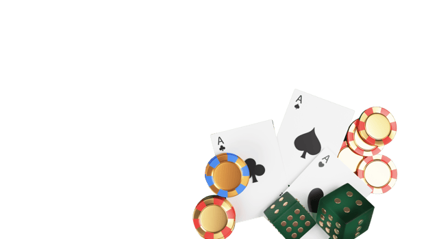 3D Render, Top View of Casino Elements As Ace Cards, Poker Chips, Green Dices. png