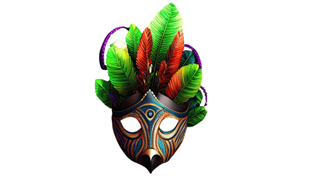 3D Render of Colorful Venetian Feather Mask Icon. png