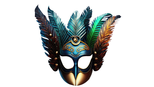 3D Render of Colorful Masquerade Mask With Feathers Icon. png