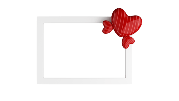 3D Render of Empty Rectangle Frame And Red Heart Shapes Element. png
