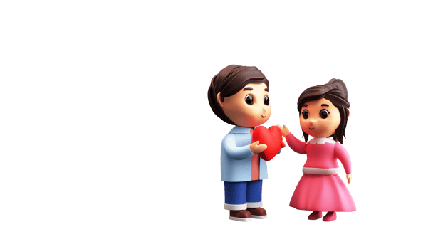 3D Render of Adorable Kids Couple With A Heart In Standing Pose. png