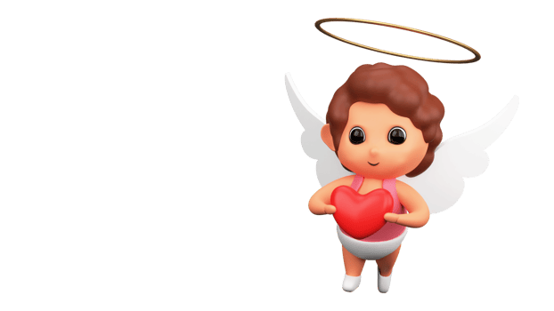 3D Render of Cute Cupid Character Holding Heart. png