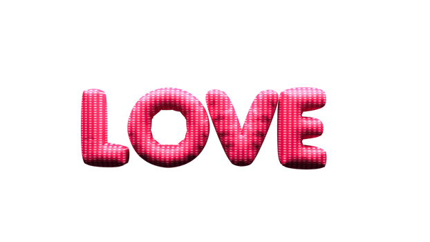 3D Render of Pink Polka Dot Foil Love Word Element. png