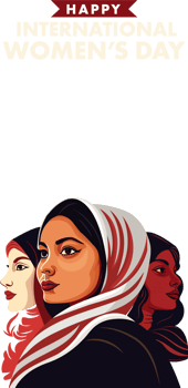 Happy International Women's Day Concept With Three Young Women Characters. png