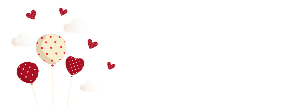Flat Style Red And White Heart Shapes, Balloons, Clouds.  Happy Valentine's Day Concept. png