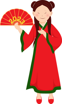 Chinese Young Girl Character Holding Folded Fan With 2023 Number In Standing Pose. png
