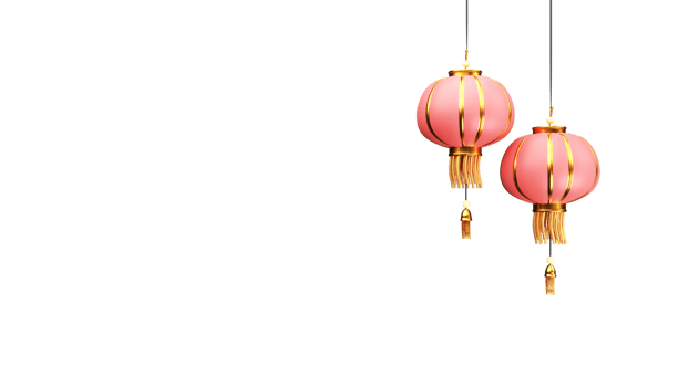 3D Render, Chinese Lanterns Hang In Pink And Golden Color. png