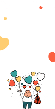 Funny Man Character Holding Colorful Heart Shape Balloons With Clouds Copy Space. Love Or Valentine's Day Concept. png