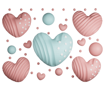 3D Render, Pastel Blue And Red Heart Shapes With Circles. Love Or Valentine Concept. png