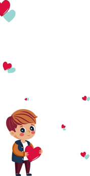 Cute Young Boy Holding Red Heart And Tiny Hearts Decorated Background And Copy Space. png