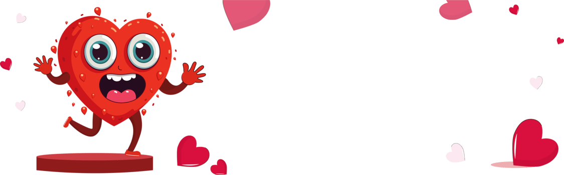 Heart Mascot Running Away Sweat On Podium With Tiny Red Hearts And Copy Space. png