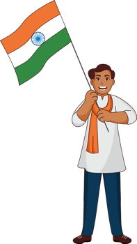 Indian Young Man Holding National Flag In Standing Pose. png