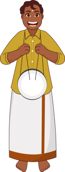 Cheerful South Indian Man Playing Drum By Sticks In Standing Pose. png