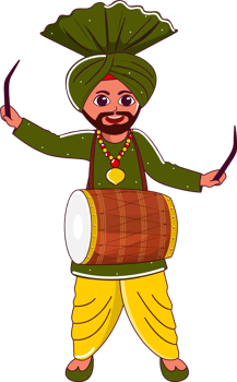 Young Punjabi Man Playing Dhol Instrument In Standing Pose. png
