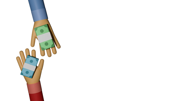 Top View Of Human Hands Holding Currency Banknote For Exchange Money Concept. 3D Rendering. png