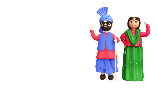 3D Render Of Cheerful Punjabi Young Couple Giving Pose In Bhangra Style. png