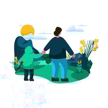 father and child walking in a park Flat Illustration Minimalist Modern vector concepts for web page website development, mobile app