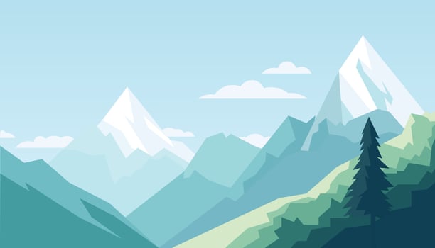 Flat minimalistic design. Panorama of a mountain landscape. Easy to change colors. vector