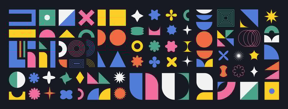 Brutalist abstract shapes, minimalist geometric elements, abstract bauhaus forms. Bauhaus design. Simple star, flower, oval, circle, and other primitive basic form. Swiss design aesthetic. vector