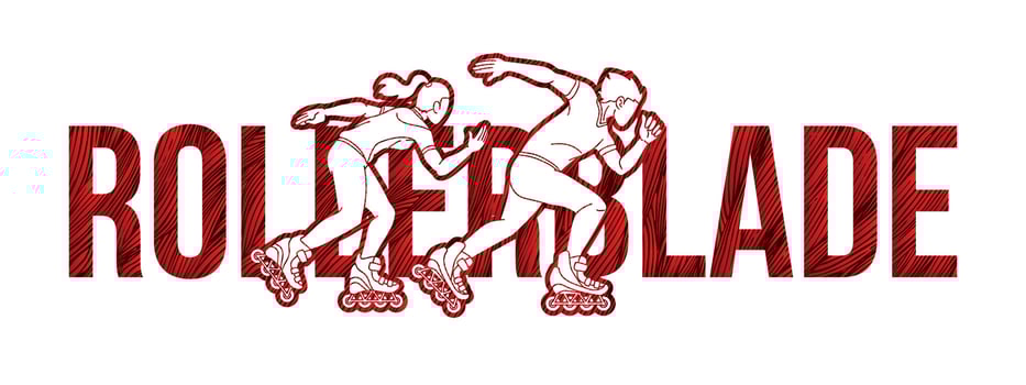 Rollerblade Roller Skate Player with Text Font Design Extreme Sport Cartoon Graphic Vector