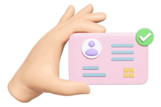 3d hand hold Id card icon with check mark isolated. human resources, plastic card, Job search concept, 3d render illustration png