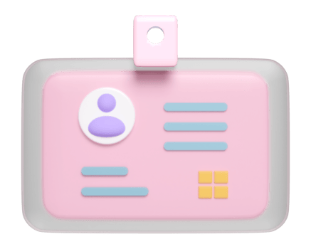 3d Id card icon with check mark isolated. Business person card, human resources, plastic card, Job search, verify identity concept, 3d render illustration png