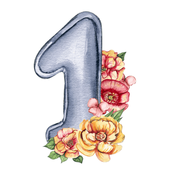 Watercolor hand drawn numbers and flowers composition. Illustration of a numbers. Perfect for scrapbooking, kids design, wedding invitation, posters, greetings cards, party decoration. png