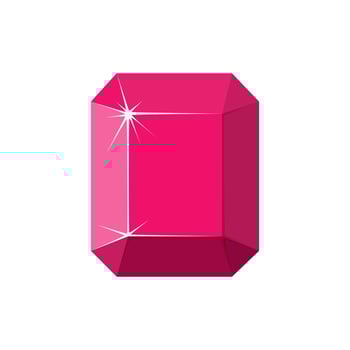 Square red gemstone. Ruby top view. Cartoon vector illustration