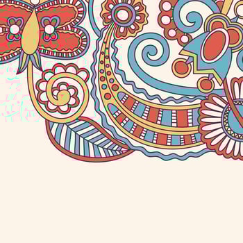 classic style background with floral ornament, batik drawing. vector