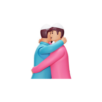 3D Vector of Muslim Men Hugging On White Background. png