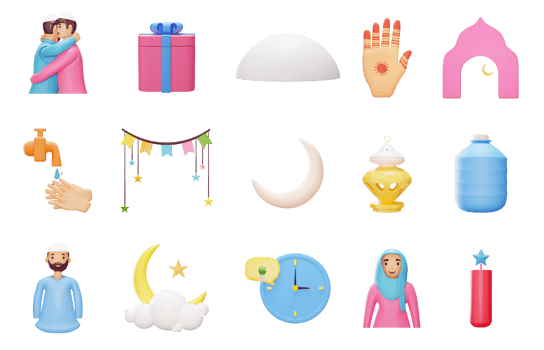 3D Style Islamic Culture Icon Or Symbol Set Over White Background. png