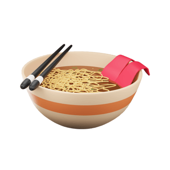 3D Style Chopstick On Salmon Noodles Bowl Realistic Icon. png