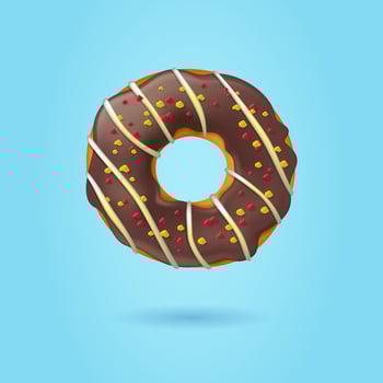 Vector realistic donut illustration. Chocolate glaze. Donut isolated on a blue background. Donut, breakfast, dessert